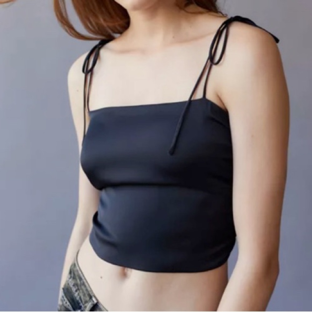 Urban Outfitters Black Silk Top with Stretchy Back
